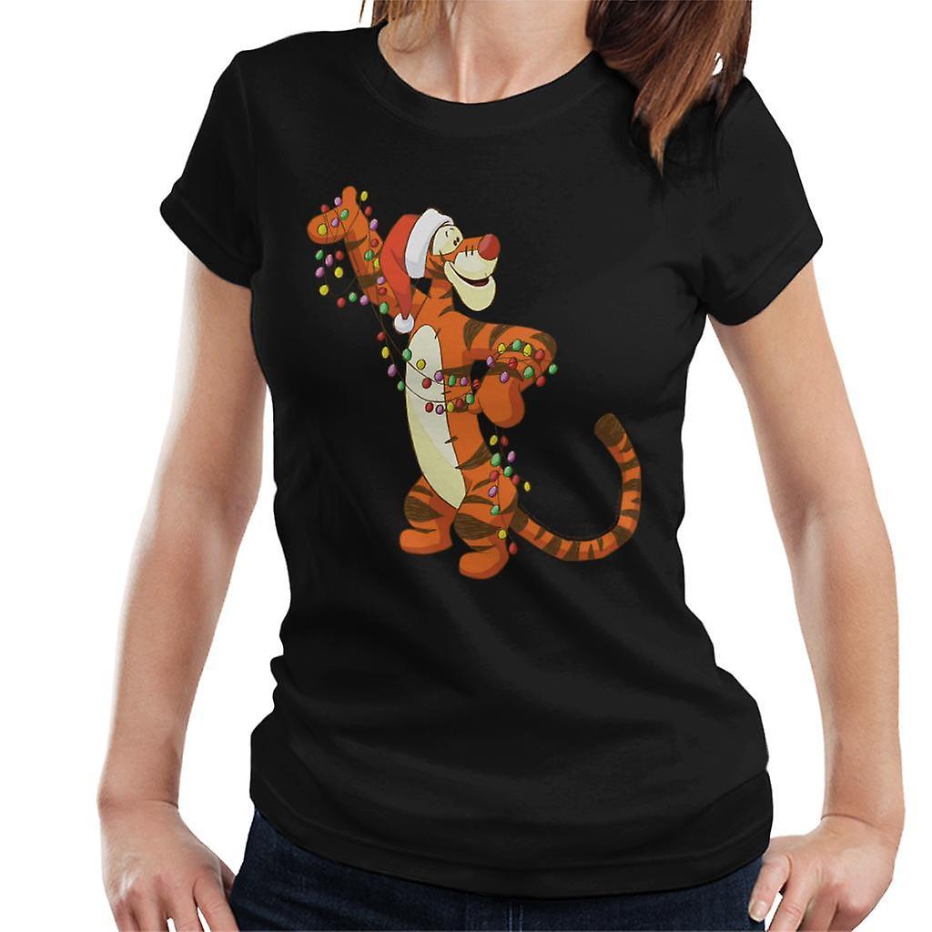 Disney Christmas Tigger Holding Festive Lights Women's T-Shirt Black Small