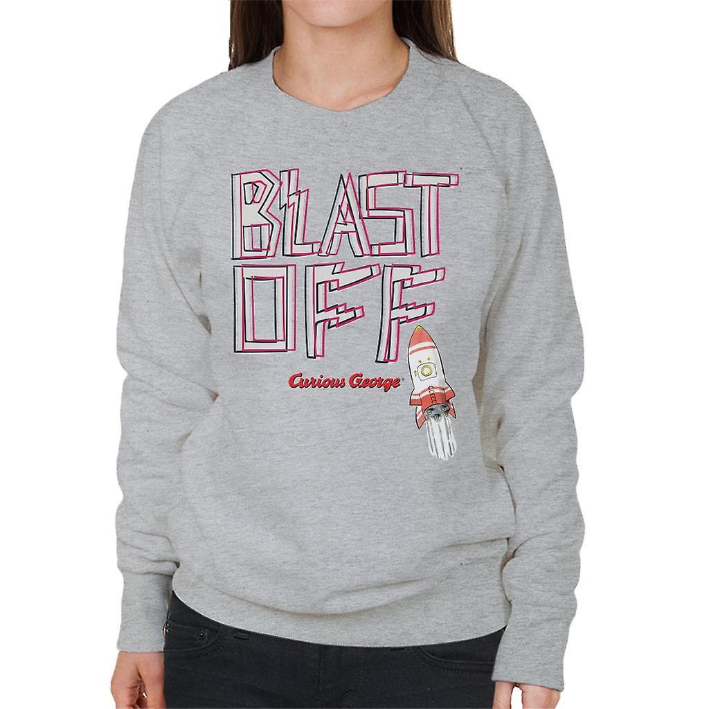 Curious George Blast Off Rocket Women's Sweatshirt Heather Grey Large