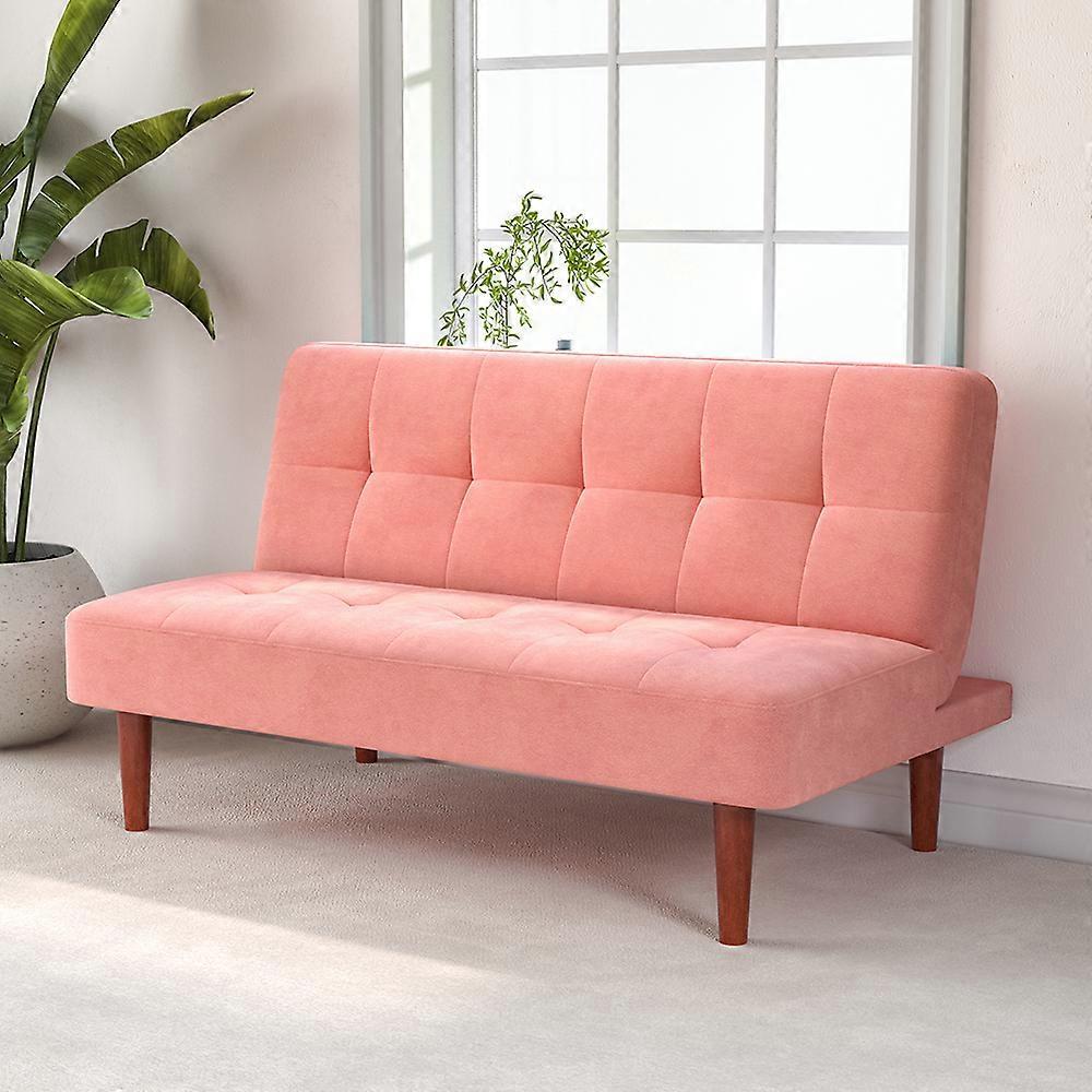 Living And Home Fabric Upholstered 2 Seater Sofa Bed Pink