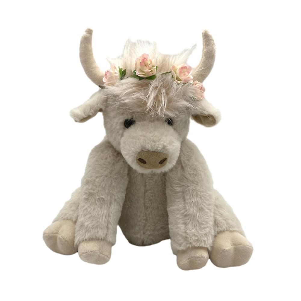 Jielin Funthy Scottish Highland Cow Plush, Realistic Cow Stuffed Animals Soft Farm Plushie WHITE 2