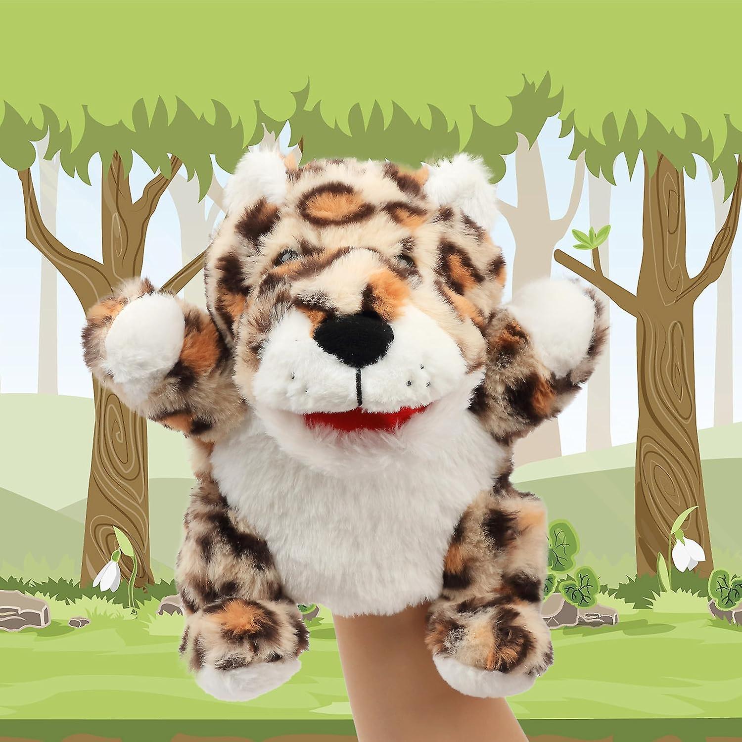 Heyone Plush Cheetah Hand Puppet Stuffed Animal Toy Open Movable Mouth Creative Role Play Storytelling Plushies Gifts for Kids Toddlers Birthday Ch...