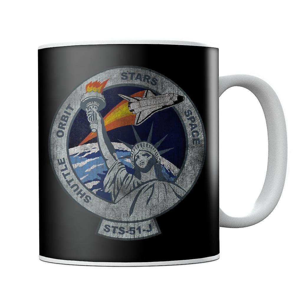 NASA STS 51 J Atlantis Mission Badge Distressed Mug Black 10oz