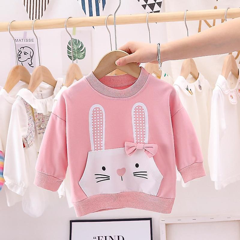 Slowmoose Cartoon Rabbit Pattern,  Long Sleeve Soft Cotton Sweatshirt pink 3T