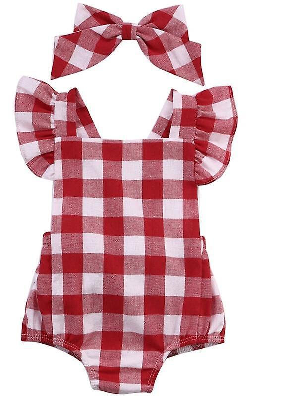 Slowmoose British Style, Red Plaid Pattern-short Sleeve Bodysuit For Baby 12M