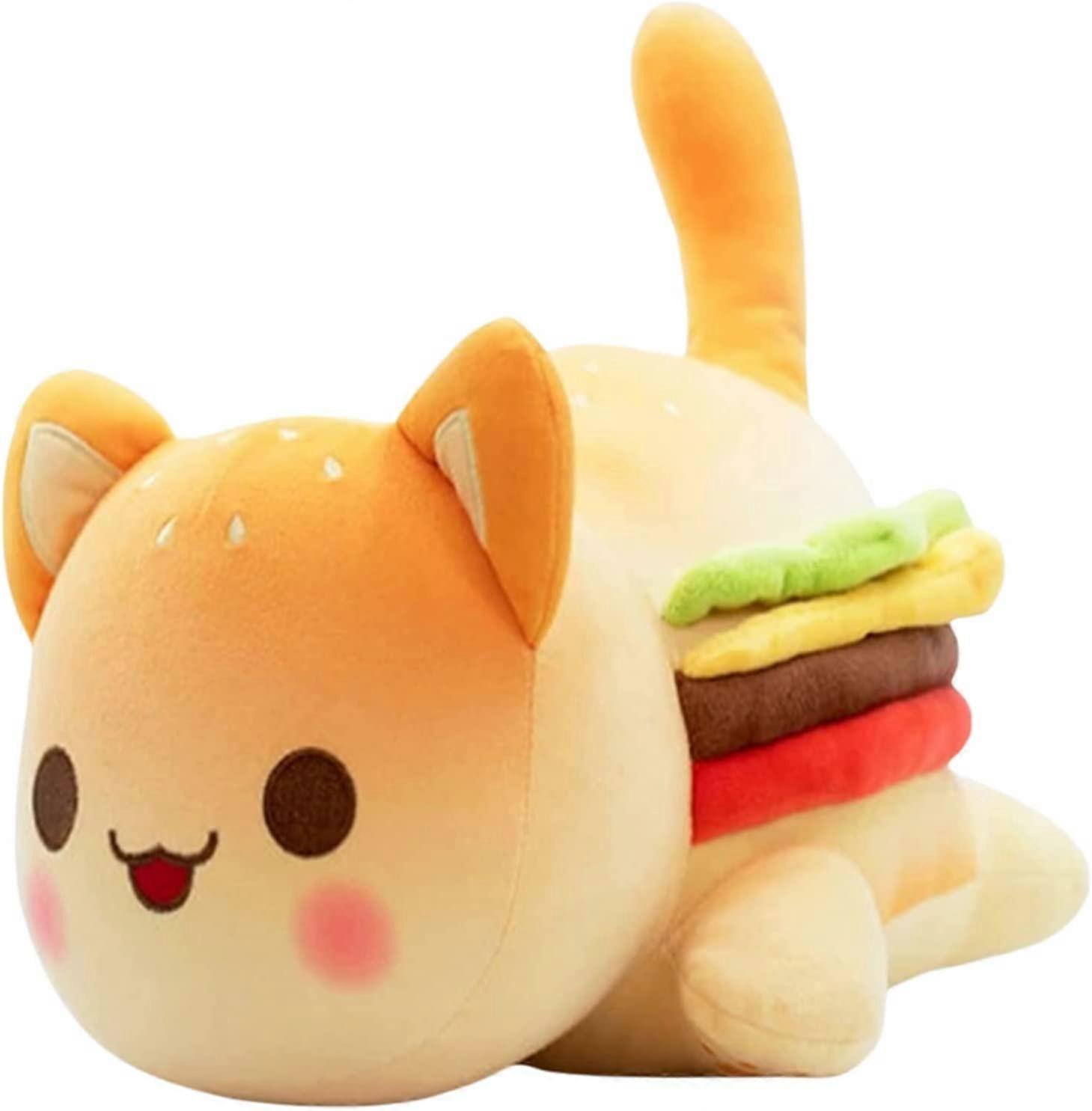 Tinor Stuffed Cat Animals Aphmau Meemeows Cat Soft Toys, Cat Meow Meow Soft Plush Donut Hamburger Cat Plush Doll (Hamburger Cat , 9.84 inches)