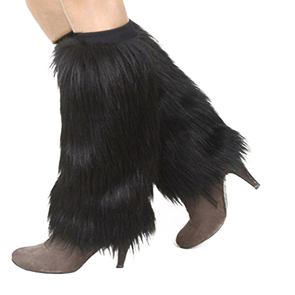 Merryso Winter Fashion Women Boot Covers?Furry Solid Color Faux Fur Soft Leg Warmers Black 15cm