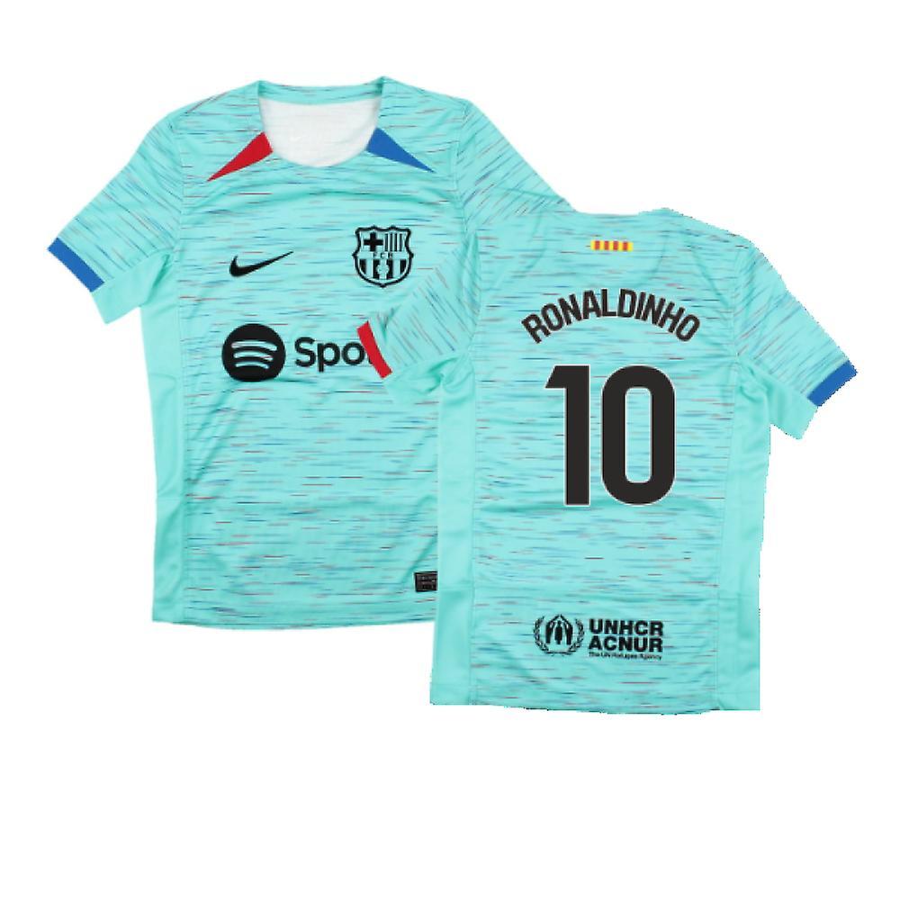 Nike 2023-2024 Barcelona Third Shirt (Kids) (Ronaldinho 10) Blue LB 30-32 inch Chest (75/81cm)