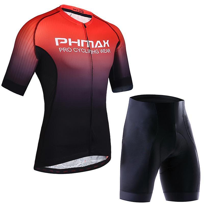 GreenZech Cycling clothing set breathable anti-uv bicycle wear short sleeve jersey Black red S