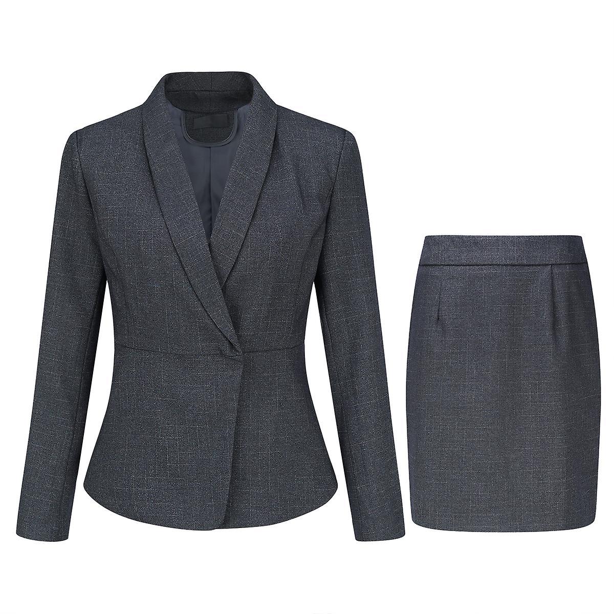 Yynuda Womens 2-piece Slim Fit Business Suit Office Lady Skirt Set (blazer+skirt) Grey M