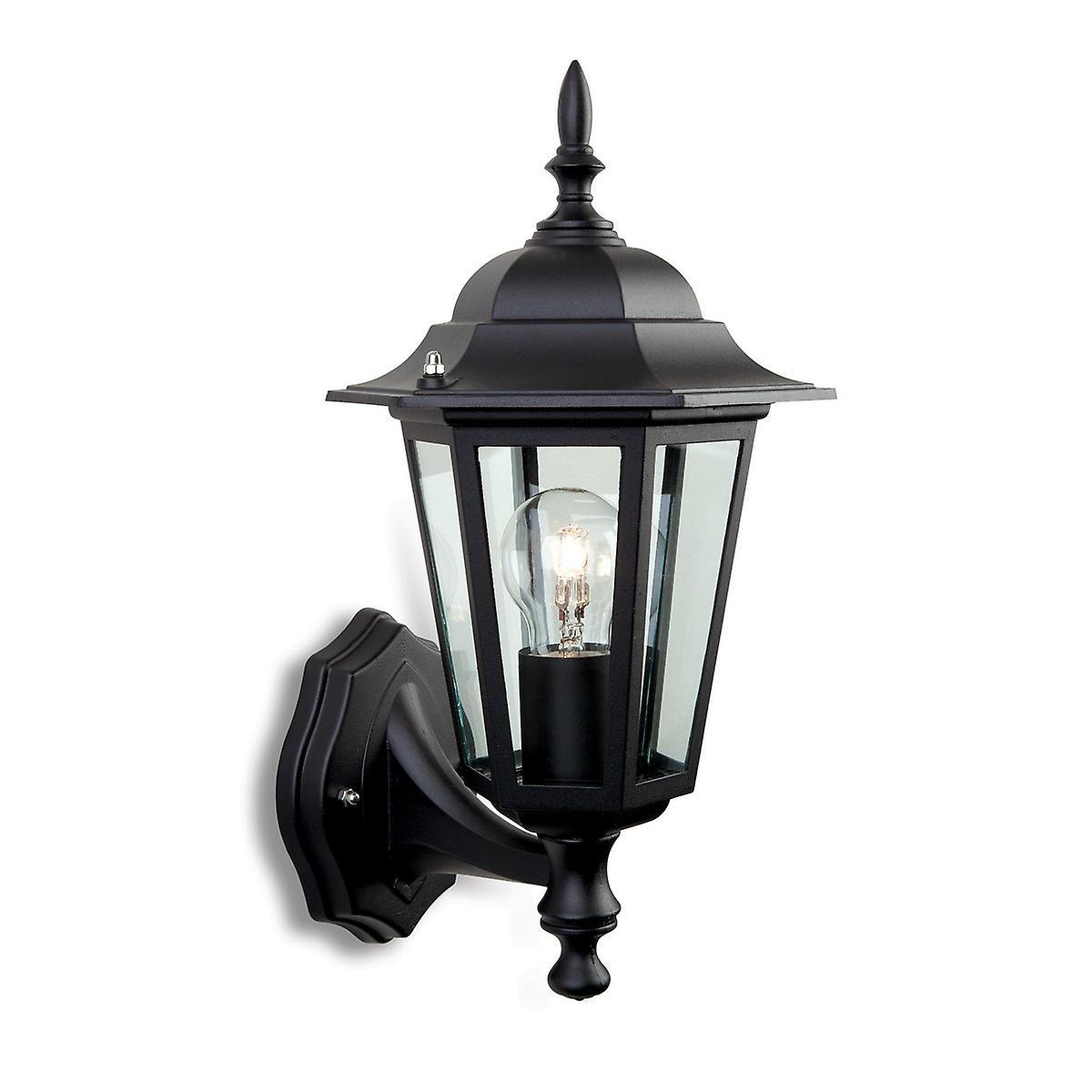 1 Light Outdoor 6 Panel Lantern Uplight Black IP43 E27