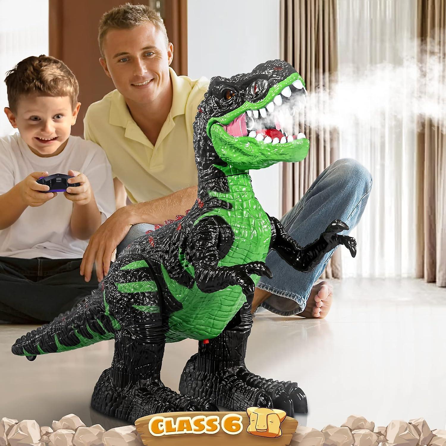 Heyone Remote Control T-rex Dinosaur Toy For Boys 3-12, Realistic Tyrannosaurus With Water Mist, Light, Roars, Large Electric