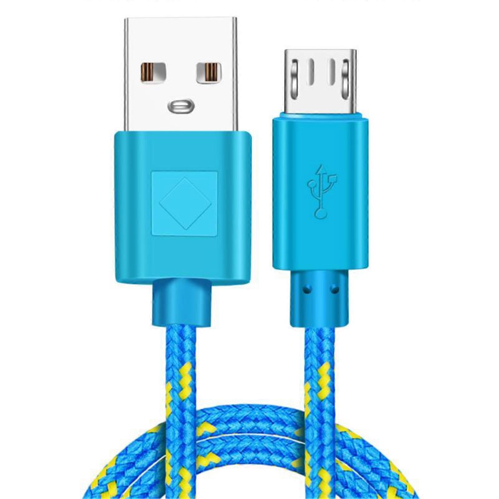 Cremlank 200cm Portable Lightweight Fast Charging Micro USB Line Colored Braid Data Cable Blue 2M