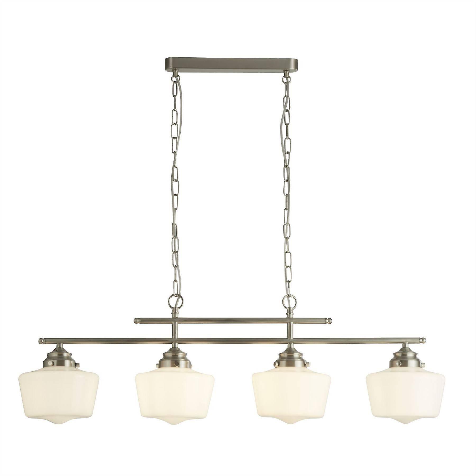 Searchlight Lighting School House 4 Light Bar Pendant Satin Silver, White, E27