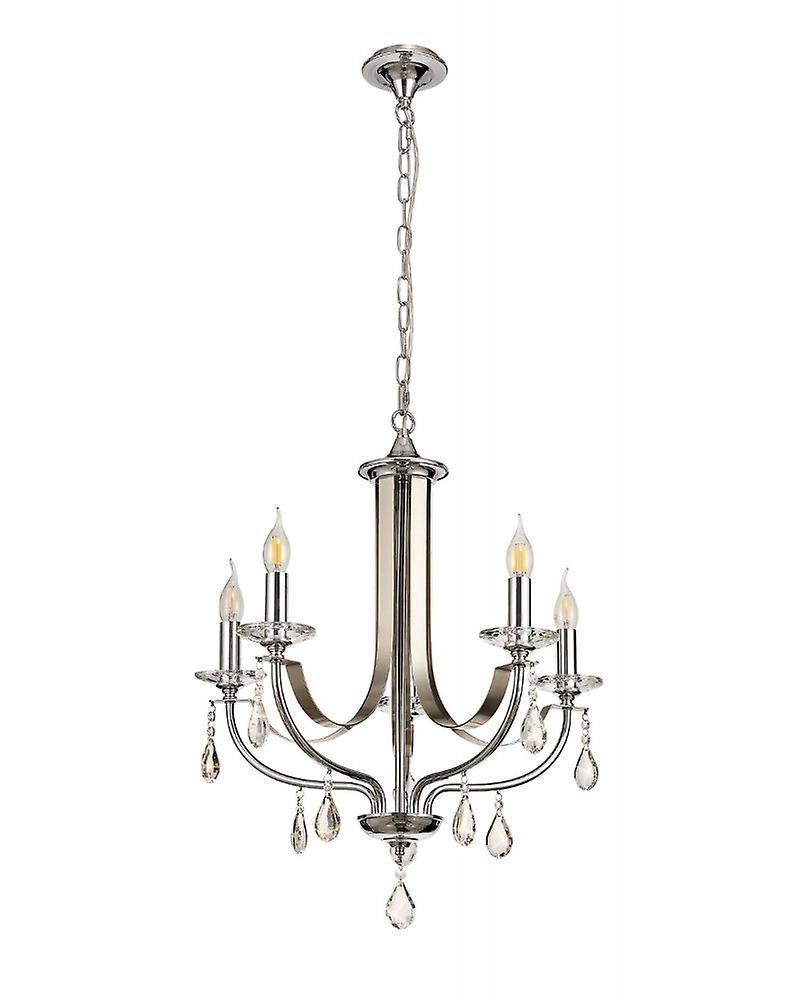 Volani Jessie Pendant 5 Light E14, Polished Chrome & Satin Nickel/clear Crystal