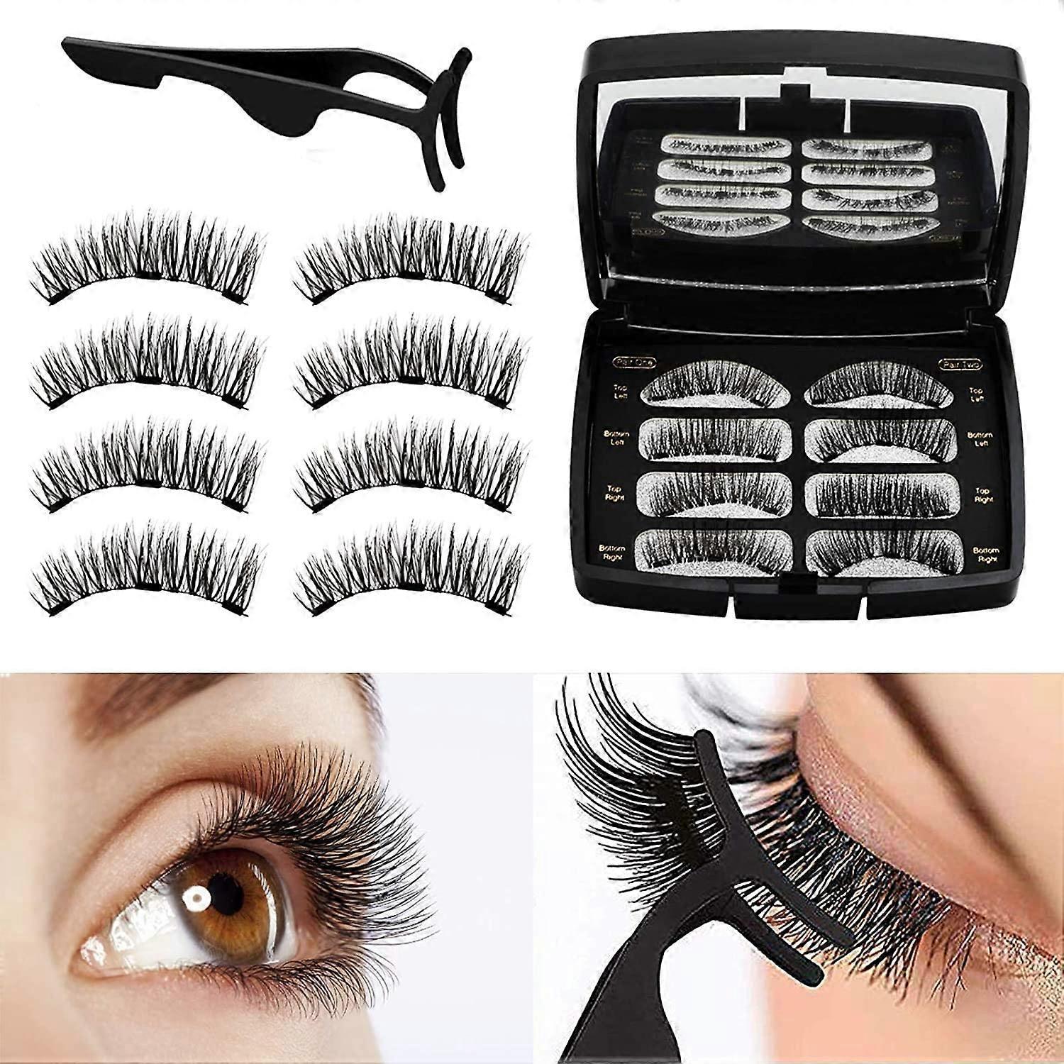 Ersam Magnetic Eyelashes, Reusable 3D Magnetic False Eyelashes , No Glue 3 Magnets Natural Look Eyelashes Extensions with Tweezers 2 Pairs