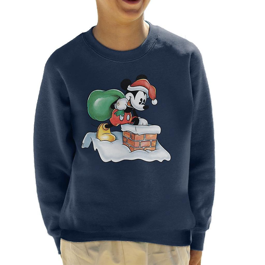 Disney Christmas Mickey Mouse Approaching Chimney Kid's Sweatshirt Navy Blue Small (5-6 yrs)