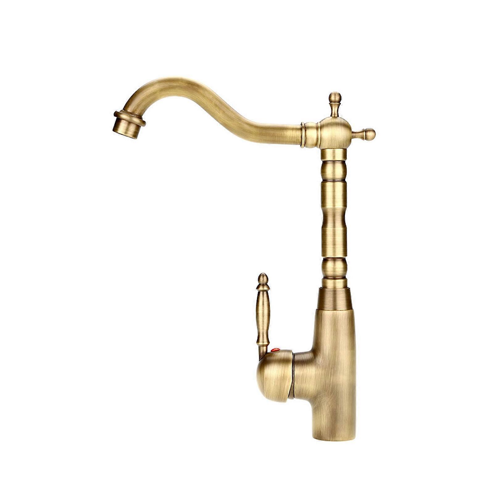 Moselota Antique Retro Style Solid Brass Kitchen Bathroom Basin Sink Faucet with Hot & Cold Pipes Mixer Tap