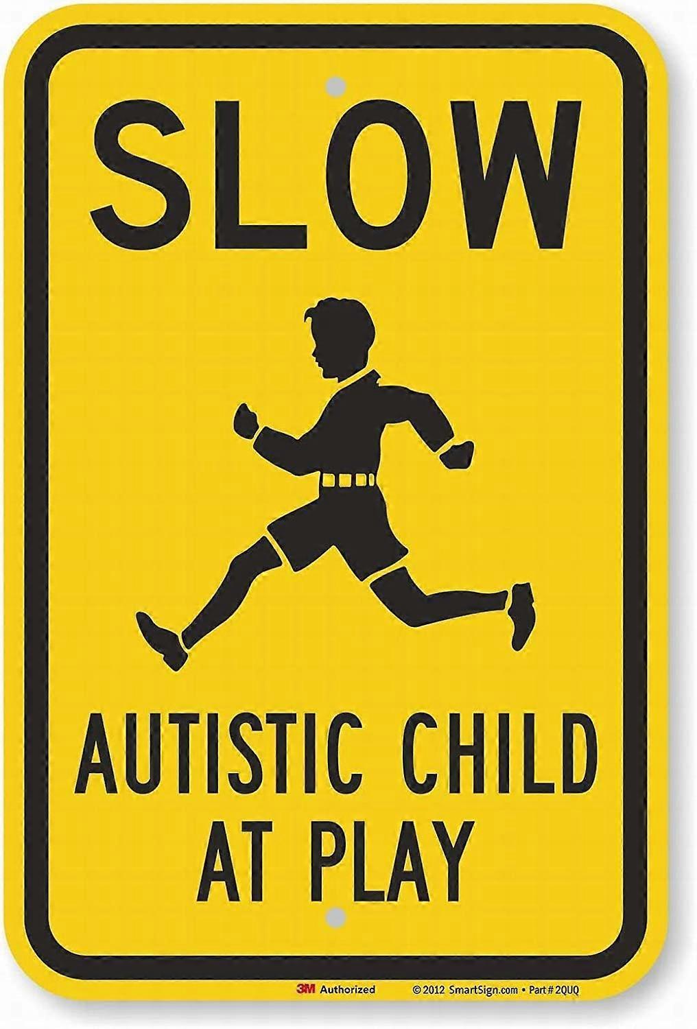 LINCMAN Garage Decor Sign Slow - Autistic Child at Play Sign Safety Sign Caution Warning Sign Tin Metal Decor Sign 8x12