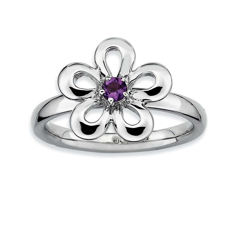 925 Sterling Silver Prong set Stackable Expressions Polished Amethyst Flower Ring Jewelry for Women - Ring Size: 5 to 10 6