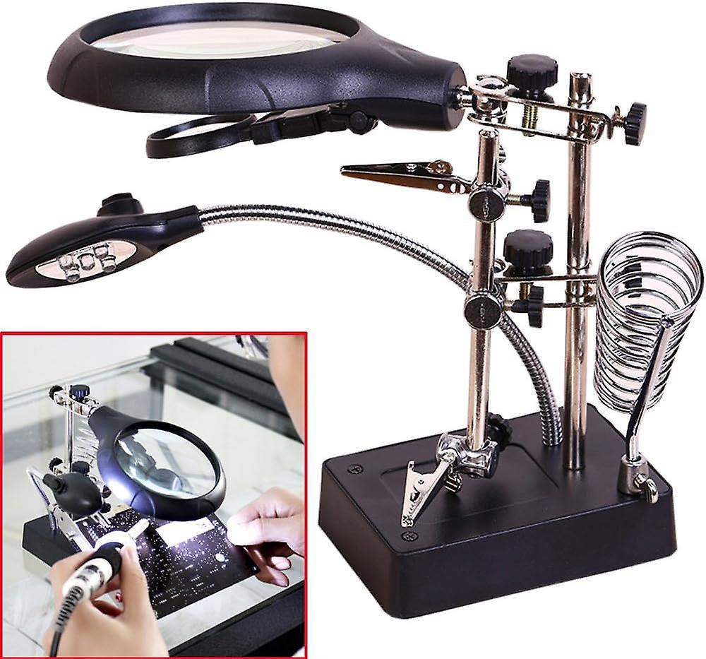 Litzee 2.5x 7.5x 10x Led Light Helping Hands Magnifier Soldering Station,magnifying Glass Stand With Auxiliary Clamp And Alligator Clips