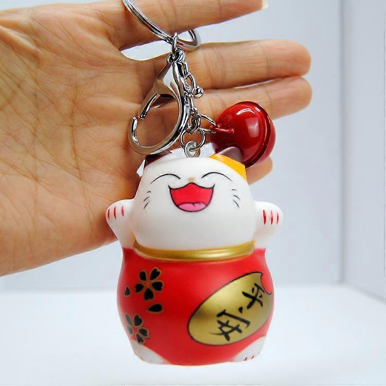 HEYONE Japanese Maneki Neko Fortune Lucky Beckoning Cat Bell Buckle Keyring Keychain Key Ring Red Lucky Wrist Hand, Big Bell, Peace Ping'an Cat Pendan