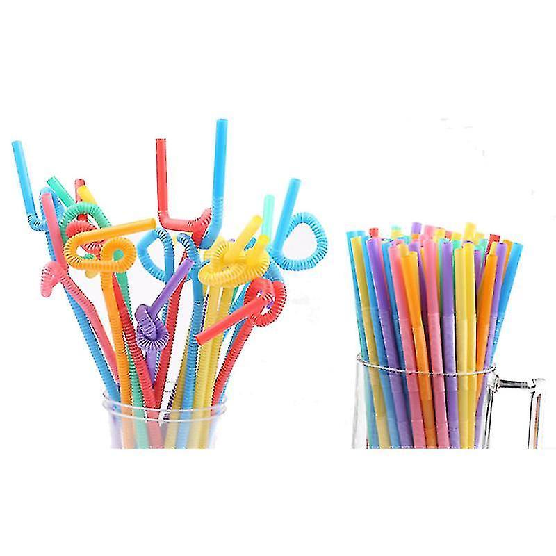 Tianzun 200pcs 10 Inches Disposable Drinking Straws Plastic Straws Extra Long Assorted Bright Colors Blcak Transparent Colorful