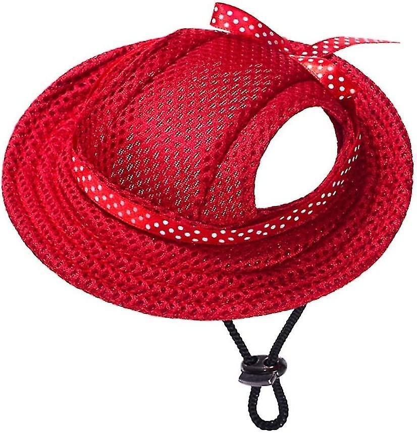 Tianzun Pet Dog Sun Protection Visor Hat, Mesh Porous Sun Cap With Ear Holes Baseball Caps Hats With Adjustable Neck Strap Red L