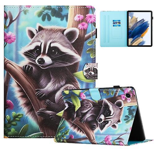 Mycase For Samsung Galaxy Tab A9+ Colored Drawing Stitching Leather Tablet Smart Case Raccoon