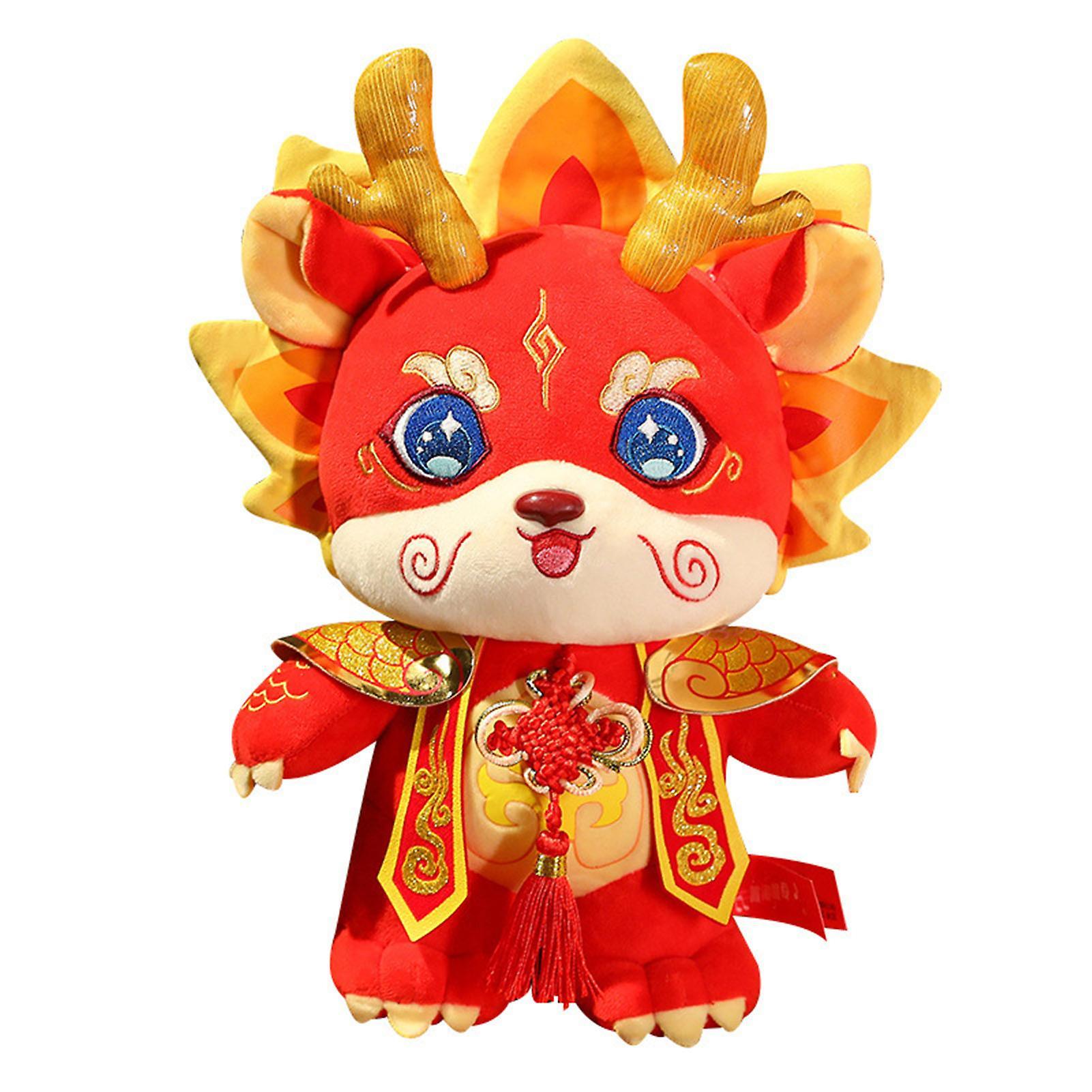 Remorui Year of 2024 Dragon Mascot Plush Doll Zodiac Dragon Stuffed Animals Ornament Luck Dragon Toys Home Party Decoration Festival Gift Red