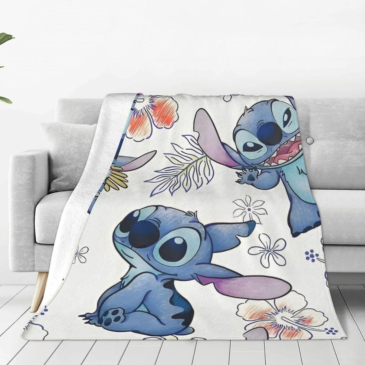 Kerota Blue Blanket Anime Stitch Throw Flannel Blanket Bed Blanket for Couch Sofa Bedroom Home Decorches 50x40in 125x100cm