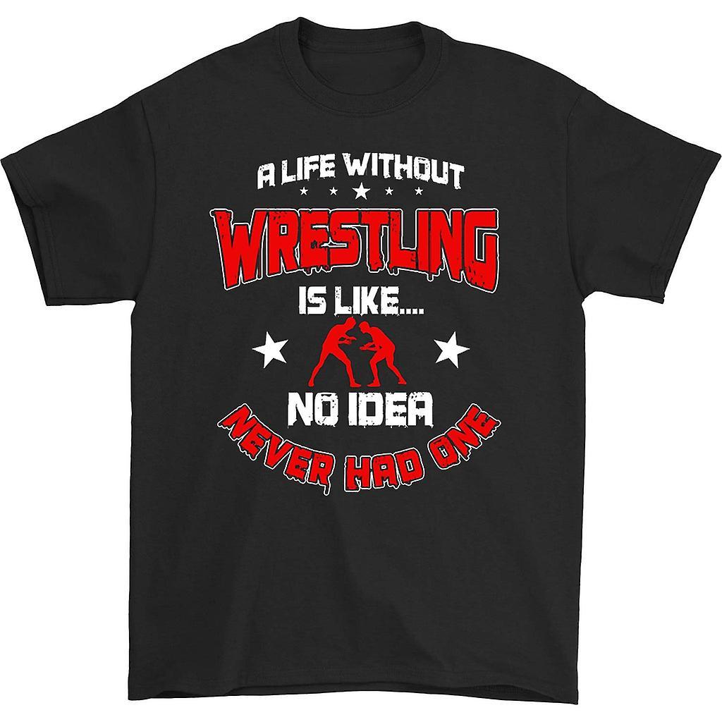 HISHARK A life without wrestling t-shirt Black M