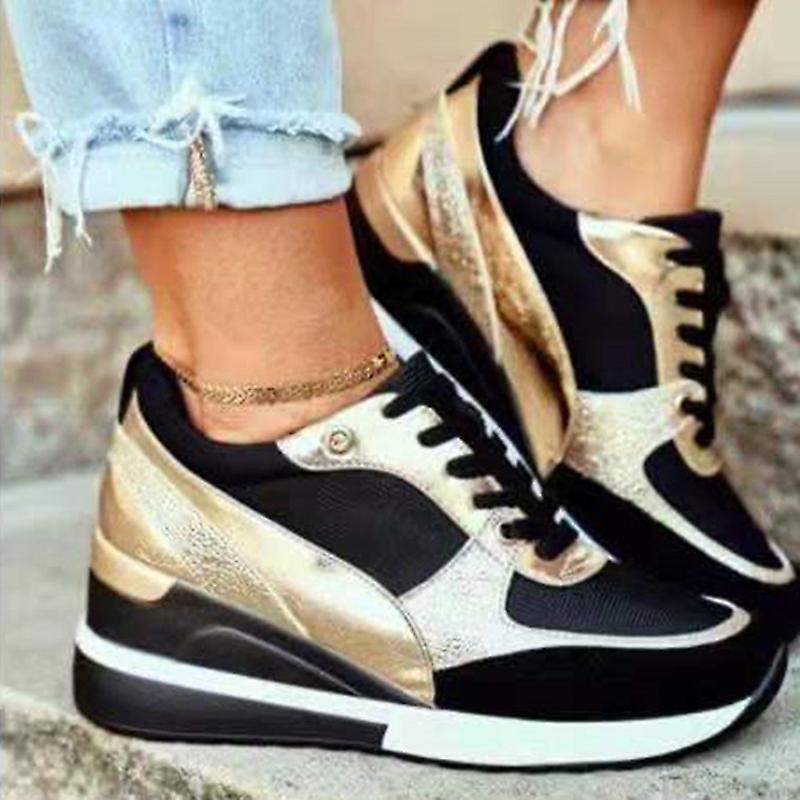 Unbrand Basket Eva Glow High Heeld Wedge Sneakers For Women Platform Casual Lace-up Gold 43