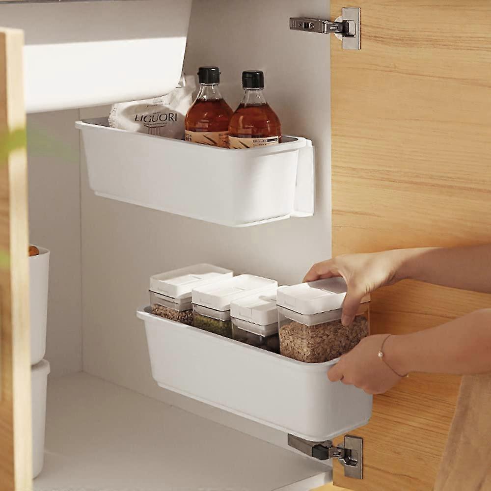 Augro 2 pcs Kitchen Pull Out Cabinet Basket Organisers, Slide Out Plastic Storage Drawers, Under Sink Cabinet Organiser Sliding Basket Drawer for K...