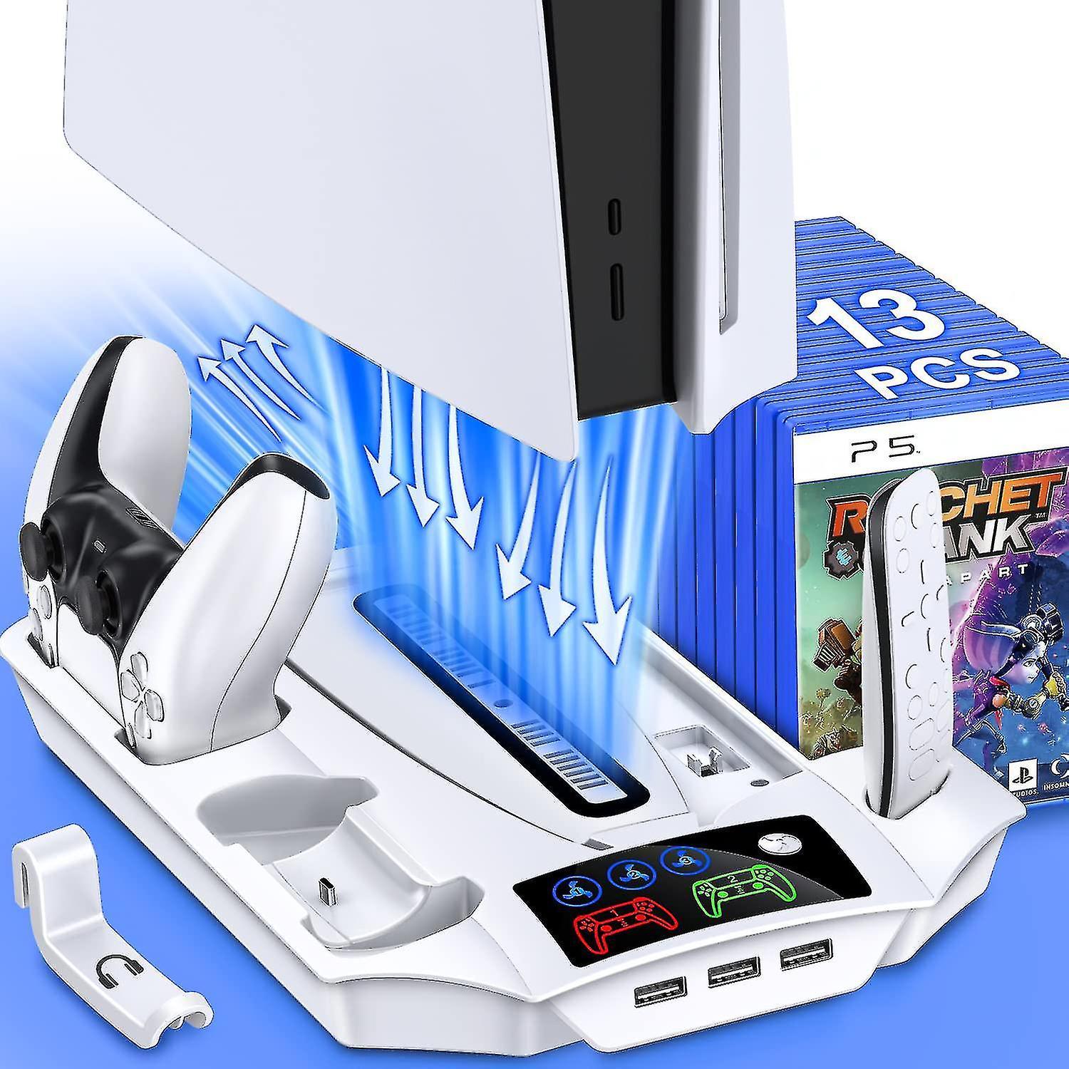 Games Ps5 Stand With Cooling Fan And Dual Ps5 Controller Charging Station Fo