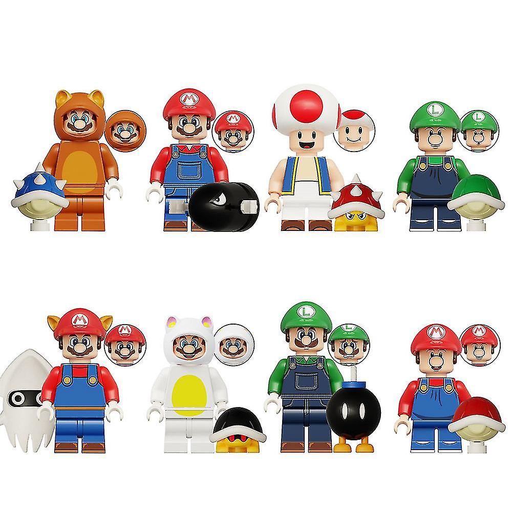 Aswei 8pcs/set Super Mario Minifigures Assembled Building Blocks Toys Mini Figure Collectible Kids Birthday Gift Decoration