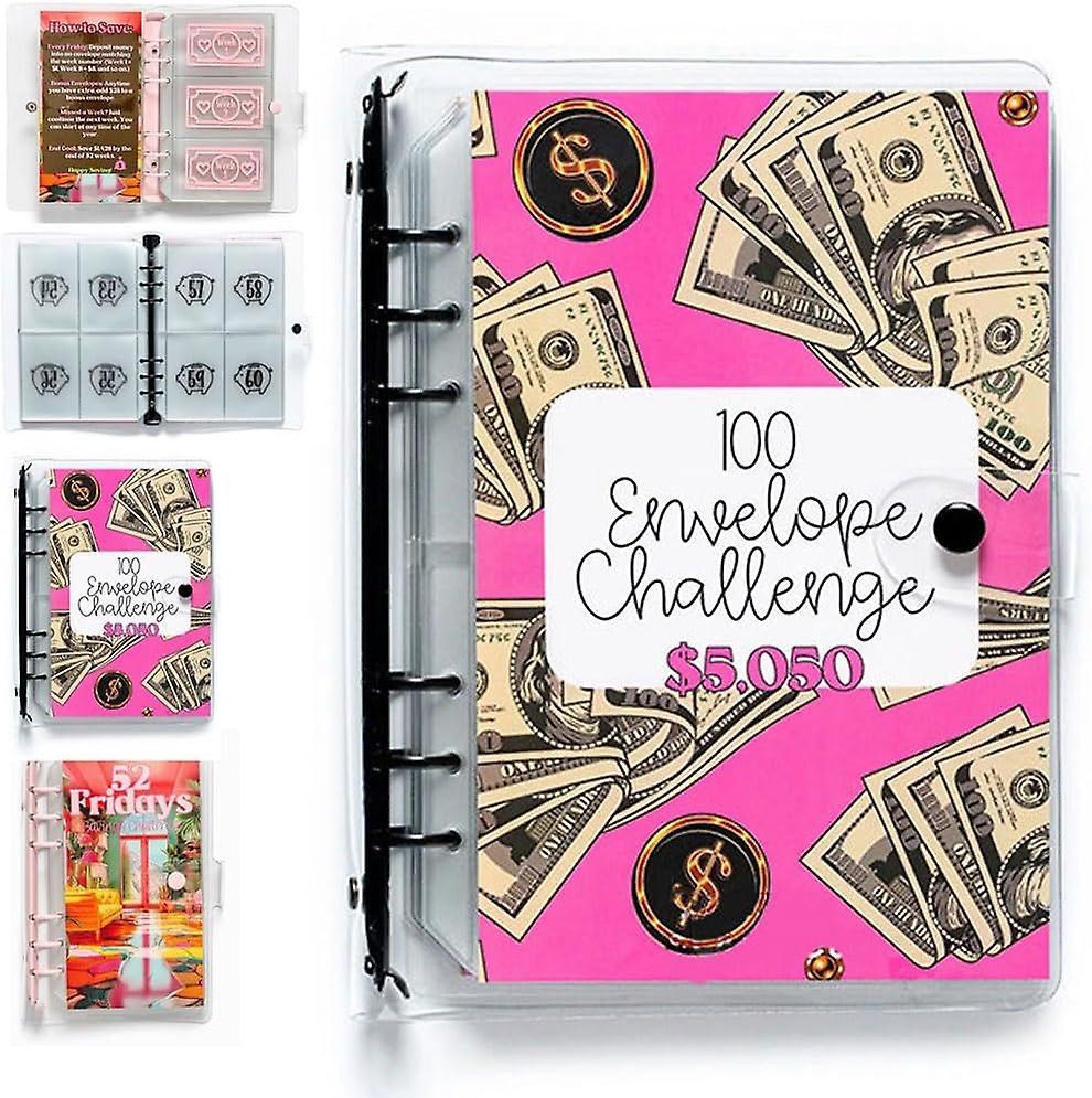 Frusde 100 Envelope Challenge Binder, 100 Envelopes Money Saving Budget Binder, Money Saving Binder With Cash Envelopes A