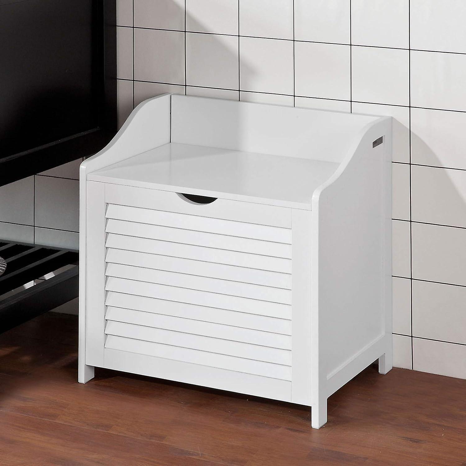 SoBuy Bathroom Storage Chest Seat, Laundry Basket,FSR40-W White