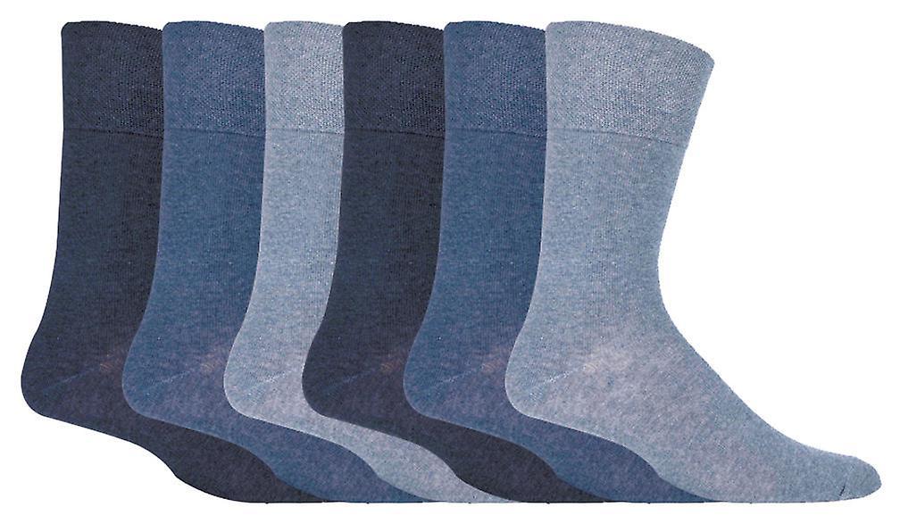 IOMI 6 Pk Mens Cotton Non Elastic Diabetic Socks Blue 6-11 uk