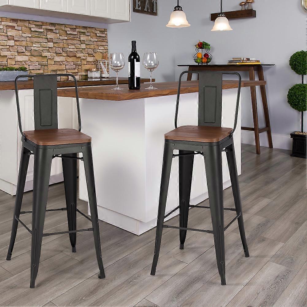 Living And Home Set of 2 Metal Frame Industrial Style High Chair Bar Stool