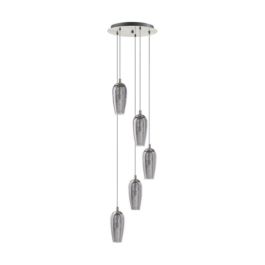 Eglo Lighting Farsala 5 Light Spiral Cluster Pendant Satin Nickel with Smoked Glass Shades, G9