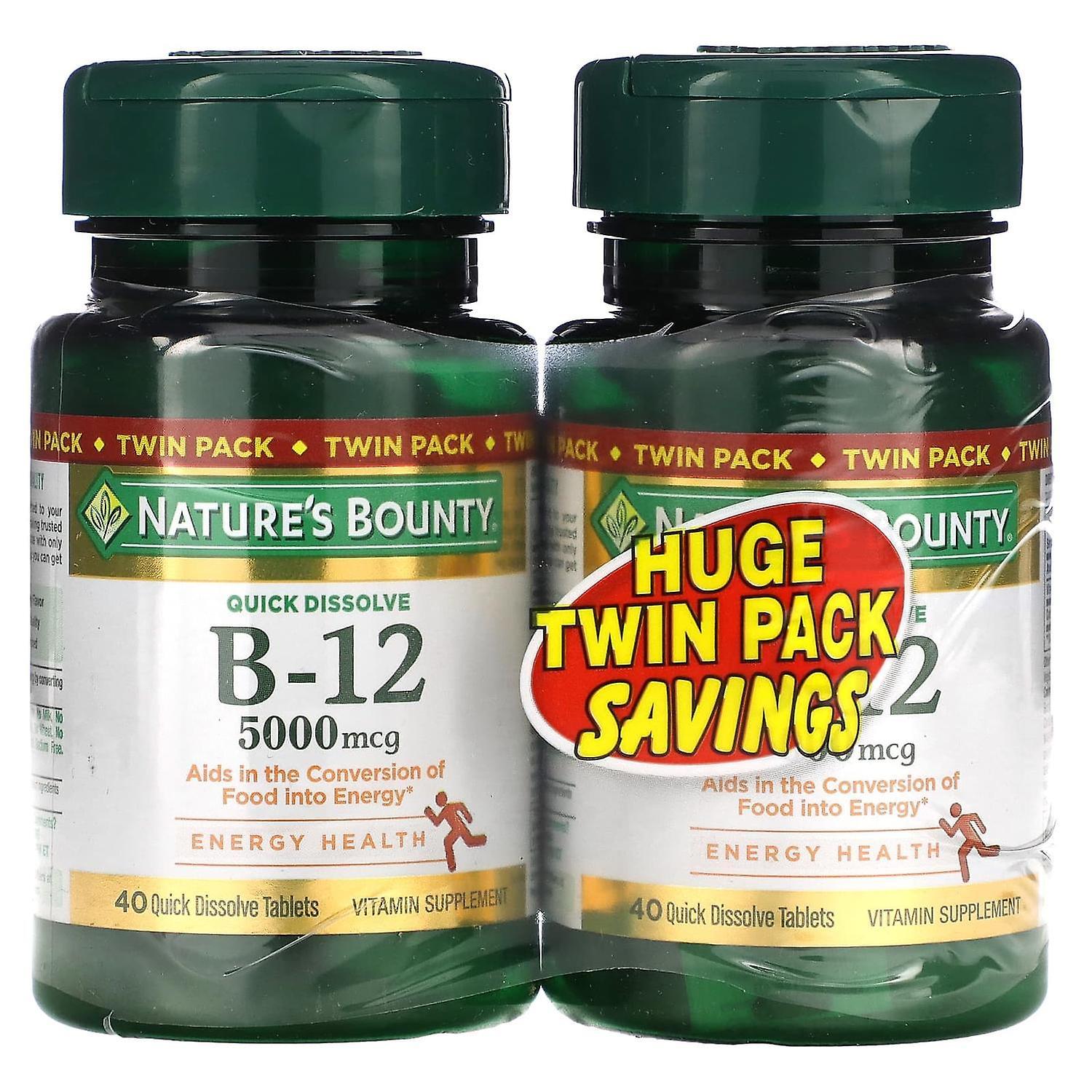 Natures Bounty Nature's Bounty, B-12, Naturally Cherry, 5,000 mcg, Twin Pack, 40 Quick Dissolve Tablets Each