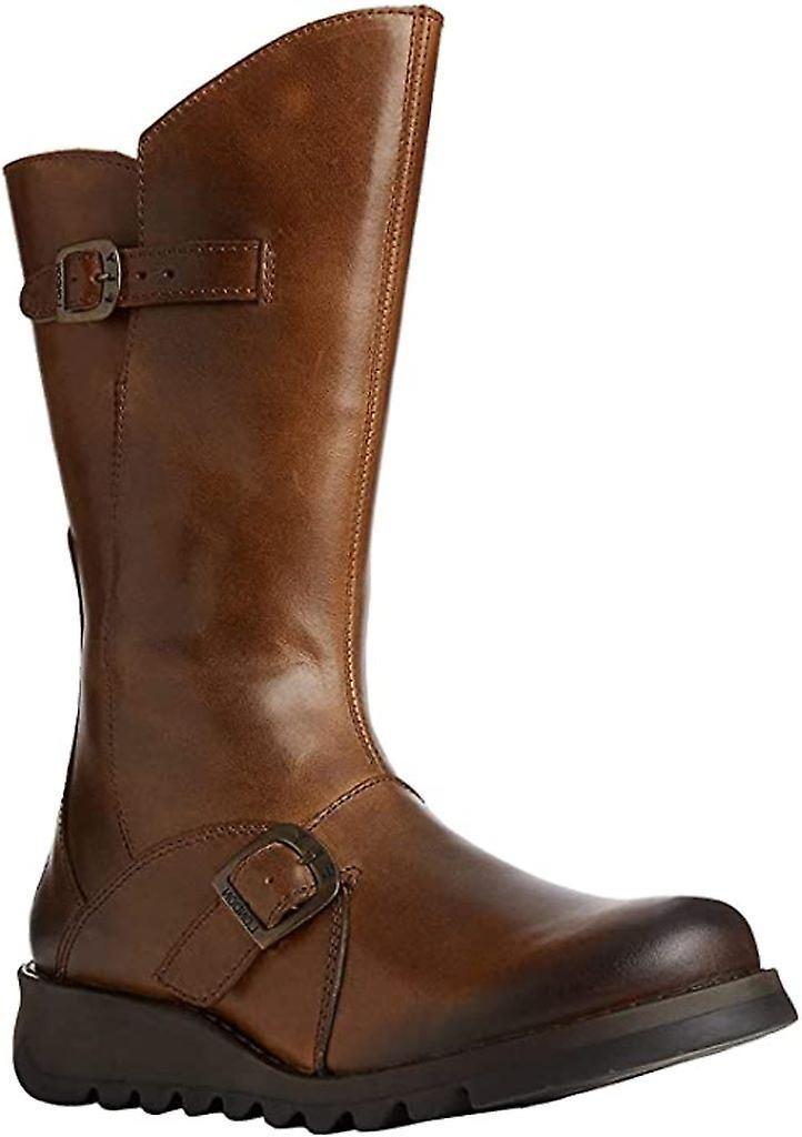 Fly london Mes 2 Camel Leather Womens Mid Calf Boots 5 UK 38 EU 7 US