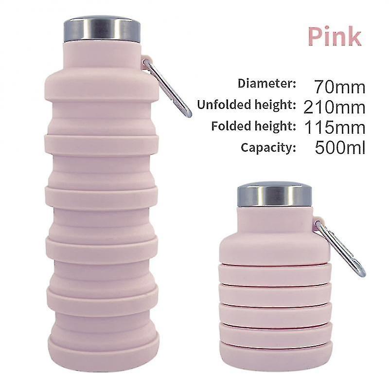 Tianzun Collapsible Water Bottles, Reusable Silicone Foldable Water Bottles Portable Travel Leak Proof Water Bottle Pink