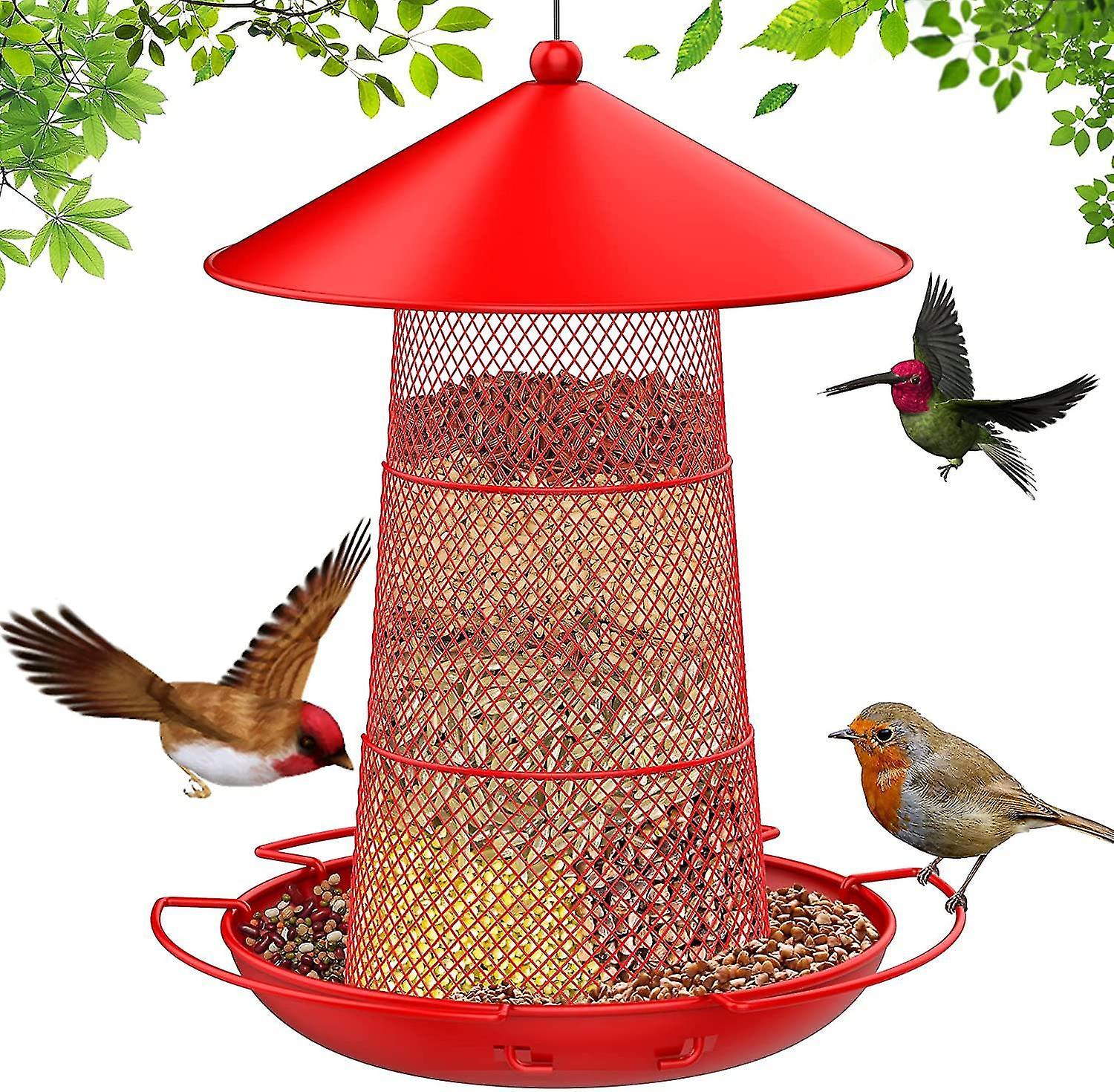 Tianzun Wild Bird Feeder, 3 Tier Retractable Metal Bird Feeders For Outside Hanging, Squirrel-proof Bird Feeder With 3 Perches