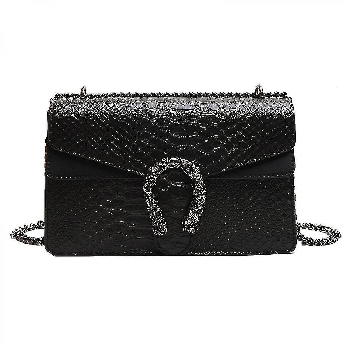 Wiuo Highend Texture Bag Womens Snake Print Shoulder Bag European And American Trendy Crossbody Chain Womens Bag black