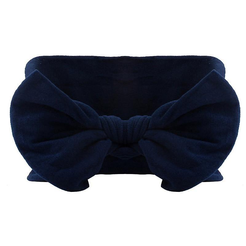 Slowmoose Soft Bow Knot- Turban Design-nylon Hair Bands Navy Blue