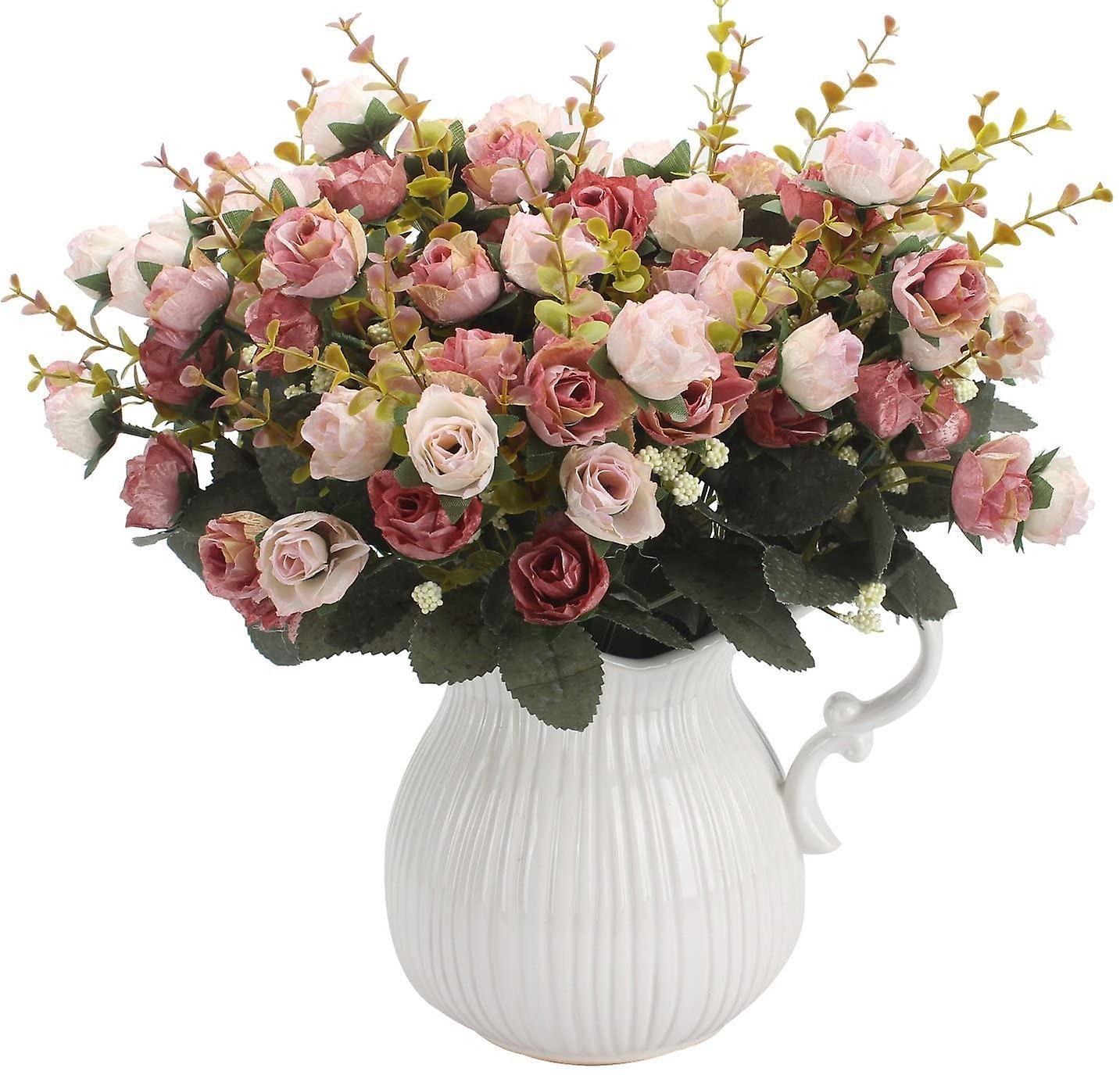 Brigalubs Artificial Bouquet With Artificial Roses,silk Flowers, Ideal As Decoration 2 Pieces Of Pink