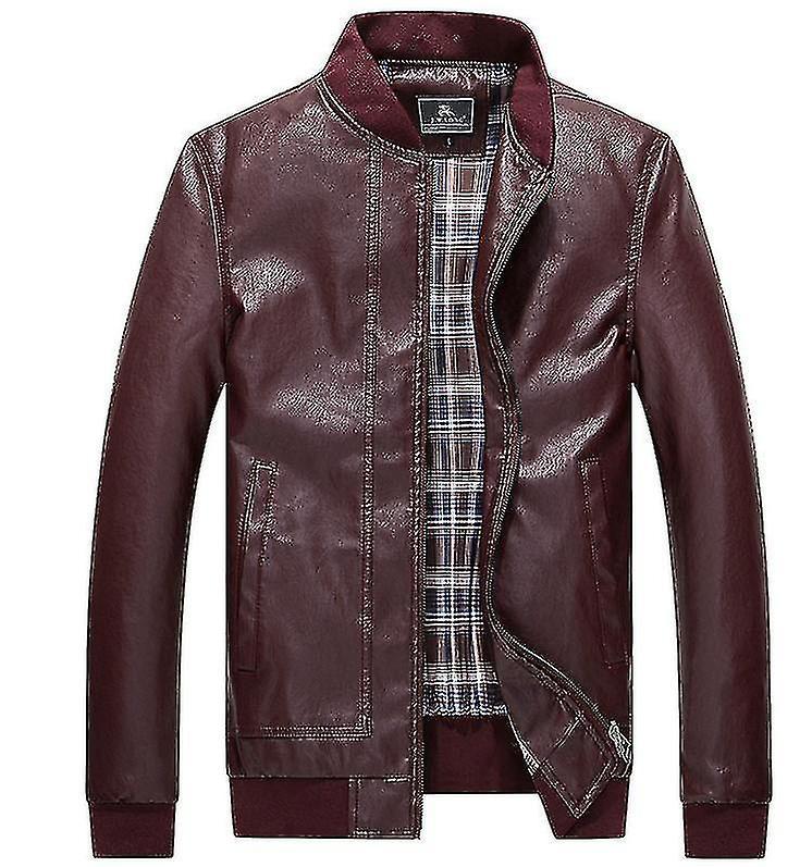 Yesfit Autumn And Winter Men's Slim Casual Leather Jacket High-end Warm Baseball Collar Leather Jacket red M