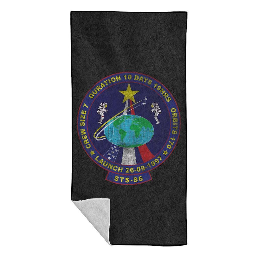 NASA STS 86 Atlantis Mission Badge Distressed Beach Towel Black 70 x 140cm