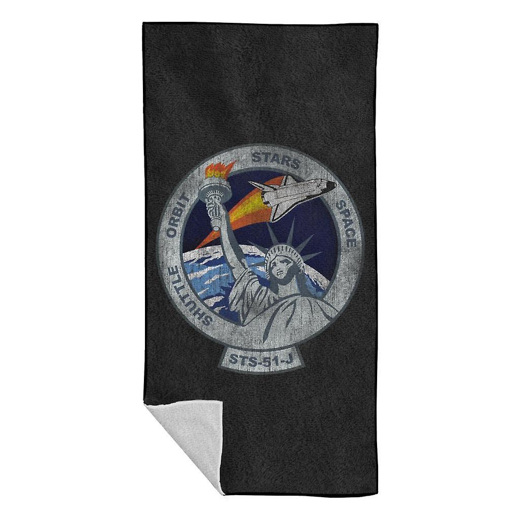 NASA STS 51 J Atlantis Mission Badge Distressed Beach Towel Black 70 x 140cm